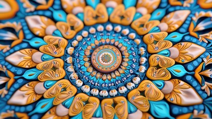 Poster - Intricate Mandala Artwork with Vibrant Patterns and Radial Symmetry in Mesmerizing Kaleidoscopic Design