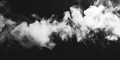 Poster - White smoke rises gracefully against a deep black background, creating a captivating visual of white smoke that evokes a sense of mystery and intrigue. Witness the beauty of white smoke.