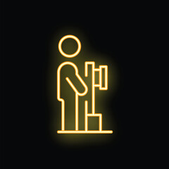 Poster - Neon sign of a businessman standing on a graph holding a briefcase, symbolizing business success