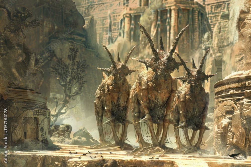 fictional ancient city with unknown fictional creatures-residents ...