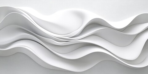 Poster - Three dimensional rendering showcasing a smooth, soft, and fluid wallpaper in white tones, emphasizing the gentle and sleek qualities of this soothing design element.