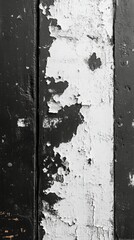 Sticker - Peeling paint on a wooden surface highlights textures and contrasts in black and white