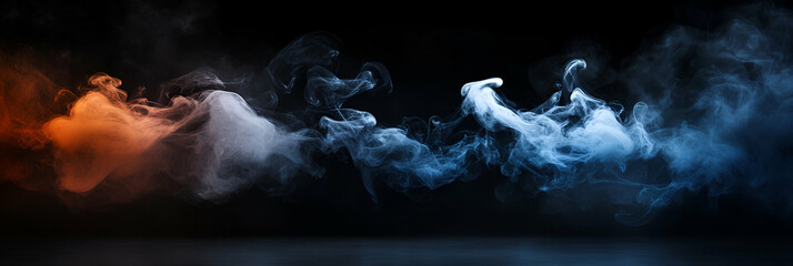 Wall Mural - Abstract Smoke, Blue and Orange Vapor Swirls on Dark Background. Mystical, Ethereal, Atmospheric, Dreamlike.