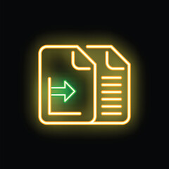 Poster - Green arrow moving data from one document to another in this neon sign style icon