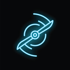 Poster - Blue neon sign of a drone propeller spinning fast with motion blur effect on black background