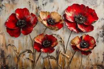 Aufkleber - This image captures a bold and striking display of flowers in vibrant red and golden hues, exuding energy and liveliness, perfect for contemporary decor enthusiasts.