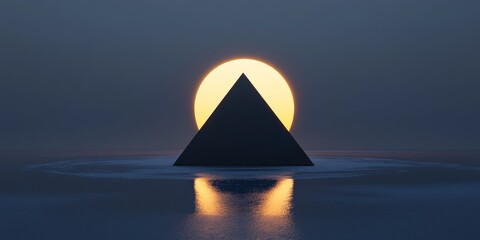 Leinwandbilder - A simple yet eye catching image features a luminous pyramid and circle, showcasing a minimalist design with a glowing effect that captures attention.