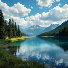 Naklejka na meble Serene mountain lake, crystal clear turquoise water