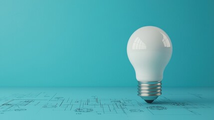 Poster - Light bulb standing on blueprint symbolizing innovation and creativity