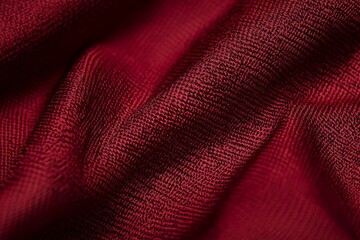 Fototapete - Detailed view of red fabric showing its woven texture with play of light and shadow, emphasizing warmth, comfort, and the intricacy of material design.