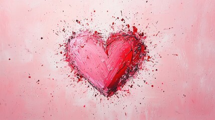 Poster - A vibrant, artistic representation of a heart, surrounded by splashes of red on a soft pink background, symbolizing love and passion.