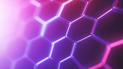 Poster - abstract hexagon pattern glowing neon purple pink background