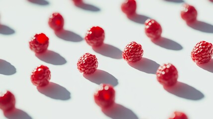 Wall Mural - juicy fresh raspberries on a white background