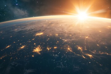 Wall Mural - atmosphere of planet earth with asteroids and stars.