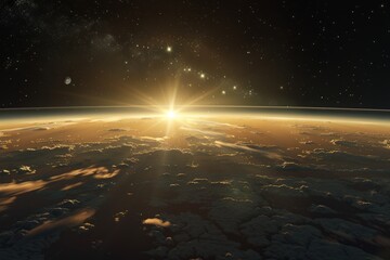 Wall Mural - atmosphere of planet earth with asteroids and stars.