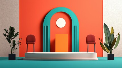 Poster - Minimalist Modern Abstract Architecture Interior Studio Display Platform with Geometric Shapes and Colors