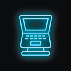 Poster - Blue neon sign of a laptop computer shining in the dark