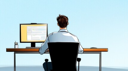 Poster - Focused Businessman Working Diligently at Desk in Corporate Office Environment