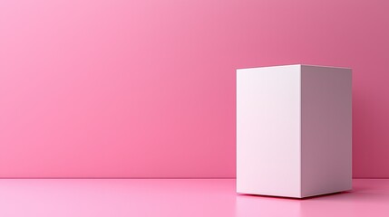 Poster - A minimalist white box against a pink background, suggesting product packaging or display.