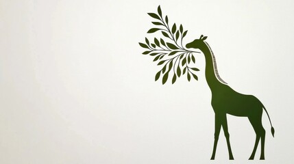 Poster - Giraffe Silhouette with Leafy Branch Minimalist Nature Icon