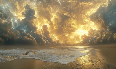 Wall Mural - A beautiful sunset over the ocean with a few clouds in the sky