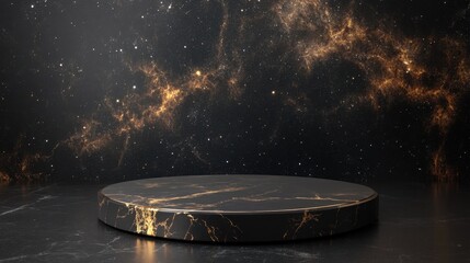 Poster - elegant dark marble display stand with cosmic background