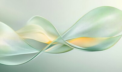 Fototapete - A green and white wave with a yellow line
