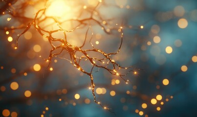 Poster - A tree branch with lights on it