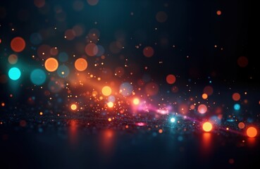 Poster - Abstract colorful light leaks overlay. Defocused rainbow light rays on dark background. Warm colors orange, pink glow on dark backdrop. Creative design overlay for photos. Retro film effect for