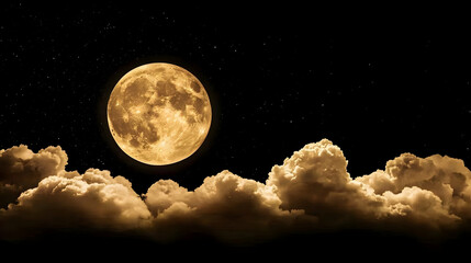 Naklejka na meble Captivating full moon illuminating clouds and stars in night sky, sky with moon and clouds