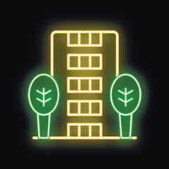 Poster - Glowing neon line house icon isolated on black background. Building symbol modern, simple, vector, icon for website design, mobile app, ui. Vector illustration