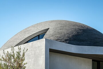 Aufkleber - This striking grey dome house showcases minimalist architectural design against the backdrop of a clear blue sky, emphasizing a futuristic and clean aesthetic.