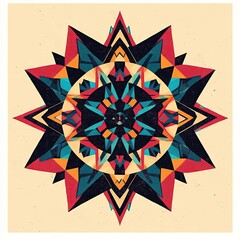 Wall Mural - Geometric starburst mandala with vibrant colors and intricate details.