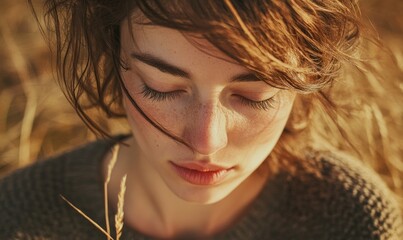 Wall Mural - A woman with brown hair and brown eyes