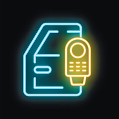 Poster - Neon icon of a smartphone making a contactless payment on a pos terminal
