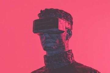 Poster - A futuristic depiction of a human with augmented reality glasses, interacting with holographic displays in a sleek digital environment