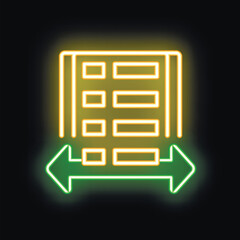 Poster - Neon spreadsheet icon with two green arrows pointing left and right, symbolizing data transfer or exchange
