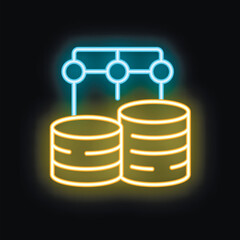 Poster - Neon glowing icon of data warehousing representing data integration and storage with connected databases