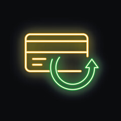 Poster - Glowing neon icon of a credit card with a refresh arrow, symbolizing recurring payments