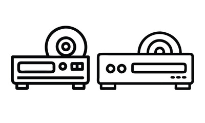 Poster - DVD Player Line Icons with Discs, Vector illustration of two minimal DVD player icons with discs inserted, designed in a clean and modern line art style.
