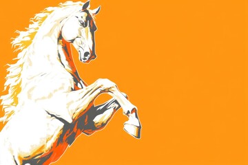 Poster - A stylized icon of a rearing horse, framed in a circle with clean, bold lines and a simple gradient background