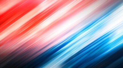 Poster - Diagonal stripes of red, white, and blue blend together, creating a dynamic and vibrant abstract background with a sense of motion and energy