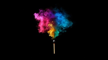 Poster - Colorful smoke billowing from a match creates a vibrant, surreal atmosphere, contrasting strikingly against a deep black backdrop, evoking feelings of mystery and imagination