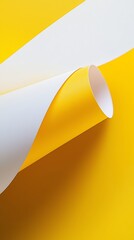 Poster - White and yellow rolled paper creating abstract shapes on a yellow background, forming a visually appealing design with contrasting colors and textures