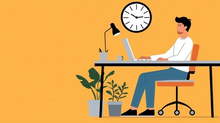 Poster - Businessman working on laptop at modern office desk with deadline clock