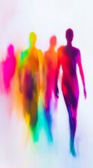 Poster - Four colorful silhouettes are walking forward into the light, creating a vibrant and dynamic composition that evokes themes of progress, diversity, and the unknown
