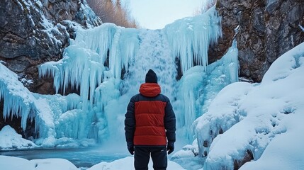 Wall Mural - Majestic Frozen Waterfall in Snowy Winter Landscape