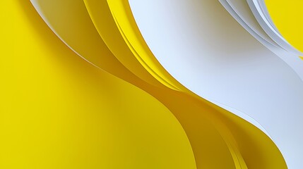 Poster - Smooth yellow and white waves intertwine and flow together, creating a dynamic and visually appealing abstract composition with a modern art feel