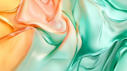 Poster - Smooth, swirling shapes in vibrant orange and green hues create a mesmerizing abstract composition, resembling flowing liquid or melting wax, perfect for backgrounds and artistic projects