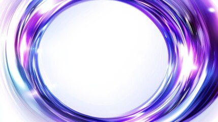 Poster - Swirling smooth waves of purple and blue dance around a white circular copyspace, creating an energetic and vibrant abstract background filled with dynamic movement and color